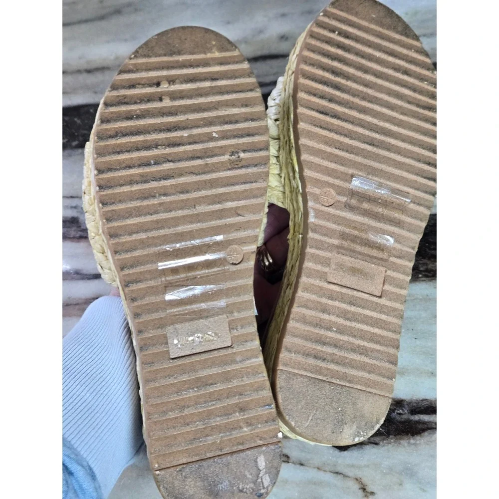 Roolee Woven Straw‎ Platform Slide Sandals Natural Tan Braided Raffia Size 7.5